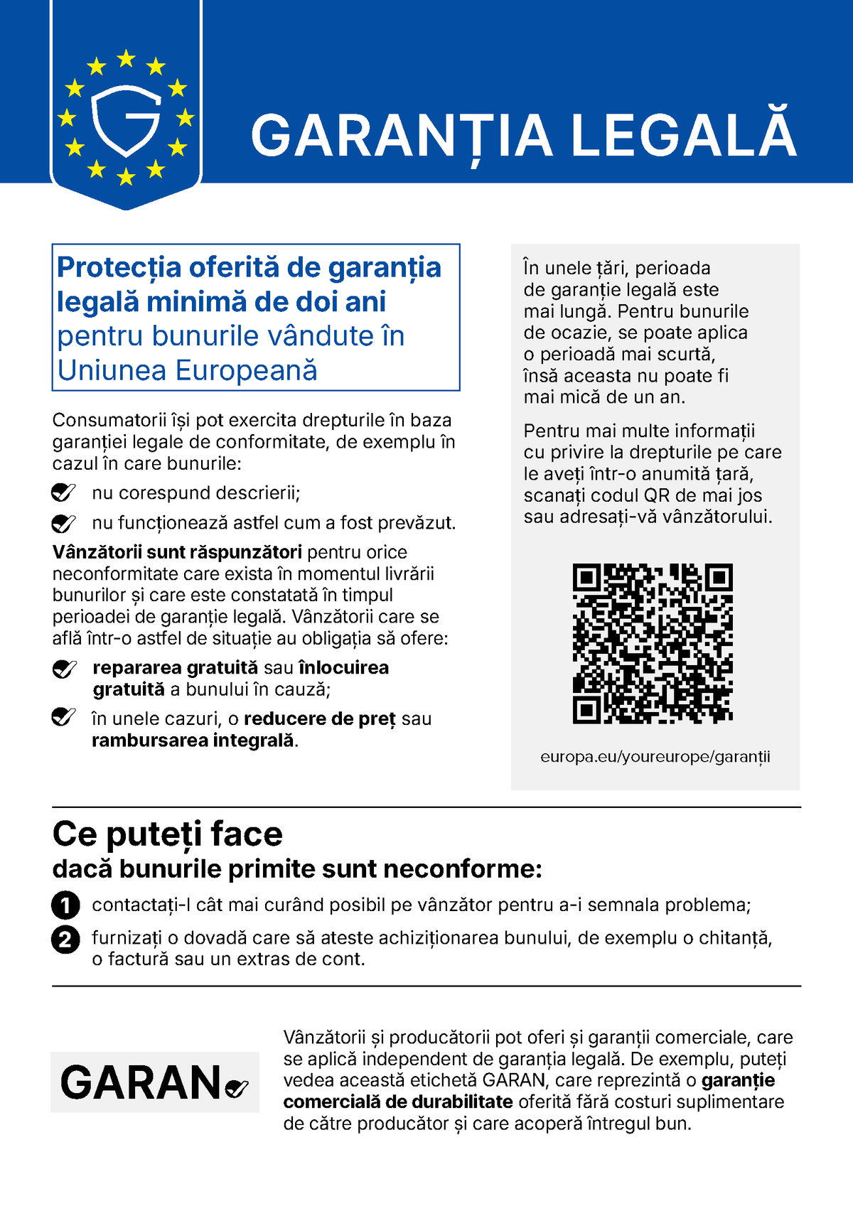 Informații despre garanția legală